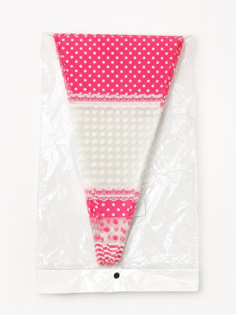 50pc Pink Polka Dot Cellophane Cone Treat Bags 18x30cm Party Candy Favor Bags